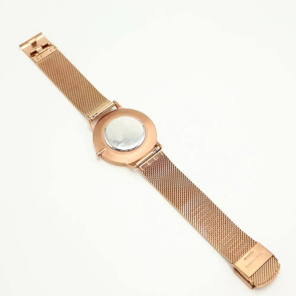 MVMT Magnolia Boulevard Rose Gold Tone Black 38mm Watch Mesh Steel w New Battery